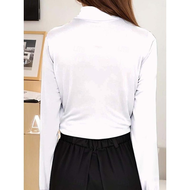 Women's Tunic T Shirt Elegant Long Sleeve Long Tops Daily Black White Pink Blue Fall Winter2