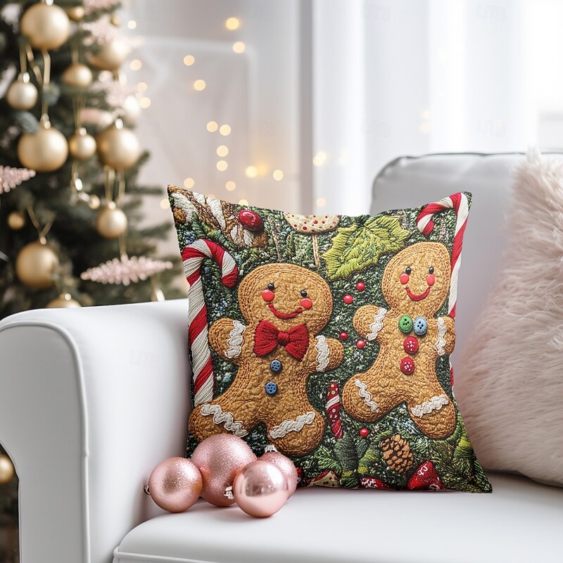 Christmas Decorations Decorative Toss Pillows Cover 1PC Quilting Gingerbread Man Soft Square Cushion Case Pillowcase for Bedroom Livingroom Sofa Couch Chair3