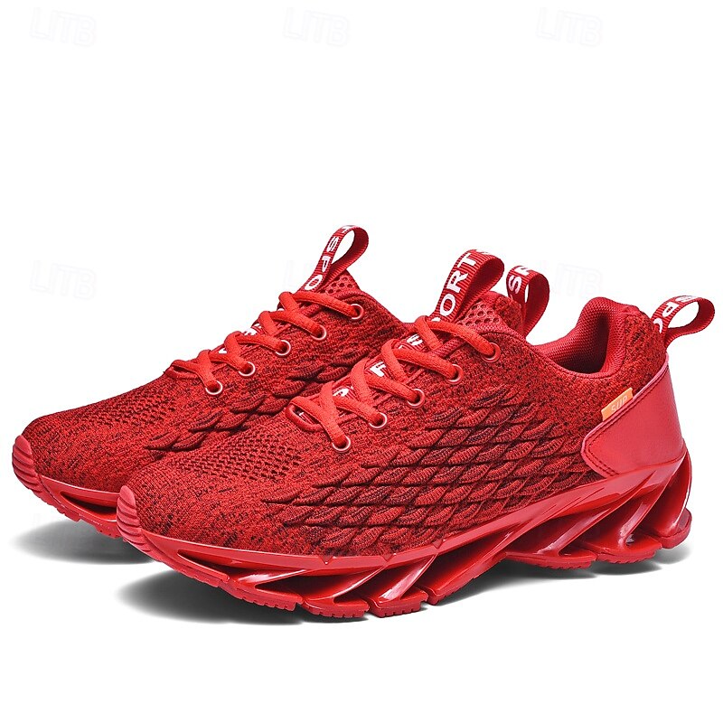 Men's Sneakers Flyknit Shoes Tissage Volant Comfortable Slip Resistant Lace-up Dark Red Black White 5