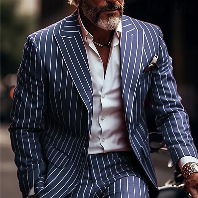 Men's Blazer Business Cocktail Party Wedding Party Without Dress Pants Fashion Casual Spring &  Fall Polyester Stripes Pocket Buttons Comfortable Single Breasted Blazer Red Blue Green3