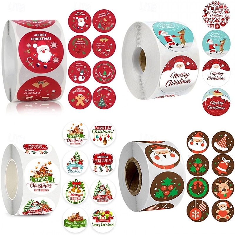 500pcs Merry Christmas Stickers Christmas Theme Seal Labels Stickers For DIY Baking Package Envelope Stationery Decoration Adhesive labels Happy Christmas Decorative labels Children's Toys Gift