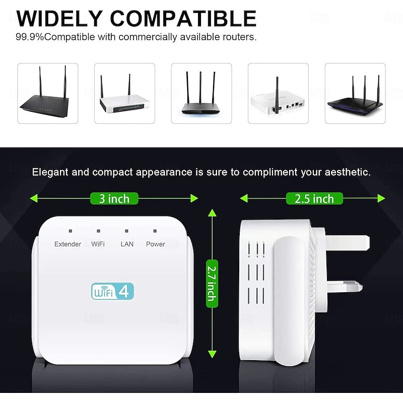 WiFi Booster Range Extender 300Mbps 2.4GHz WiFi Extender Booster for Home,WiFi Extender with 2 Antennas 1 Ethernet Port Support 4 Modes2