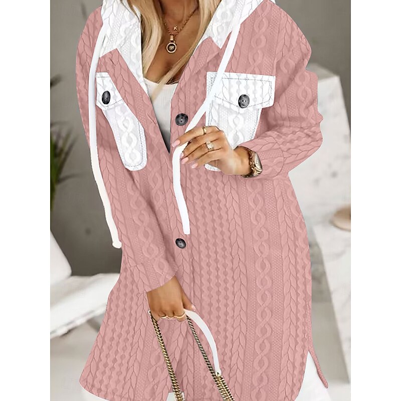 Women's Casual Jacket Hoodied Jacket Vacation Pocket Solid Color Warm Fashion Regular Fit Outerwear Long Sleeve Spring Black S3