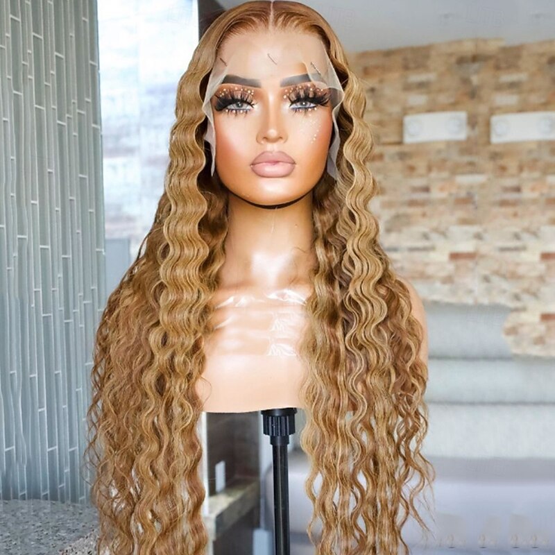 Remy Human Hair 13x4 Lace Front Wig Middle Part Brazilian Hair Deep Wave Multi-color Wig 130% 150% Density Glueless Pre-Plucked For Women Long Human Hair Lace Wig3