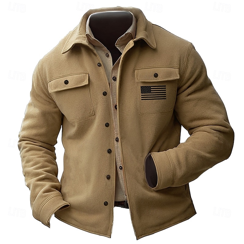American Independence Day Men's American US Flag American Flag Patriotic Shirt Jacket Overshirt Long Sleeve Vintage Casual Daily Wear Going out Fall & Winter Turndown Buttons 3D Print 2 Pockets 1pc