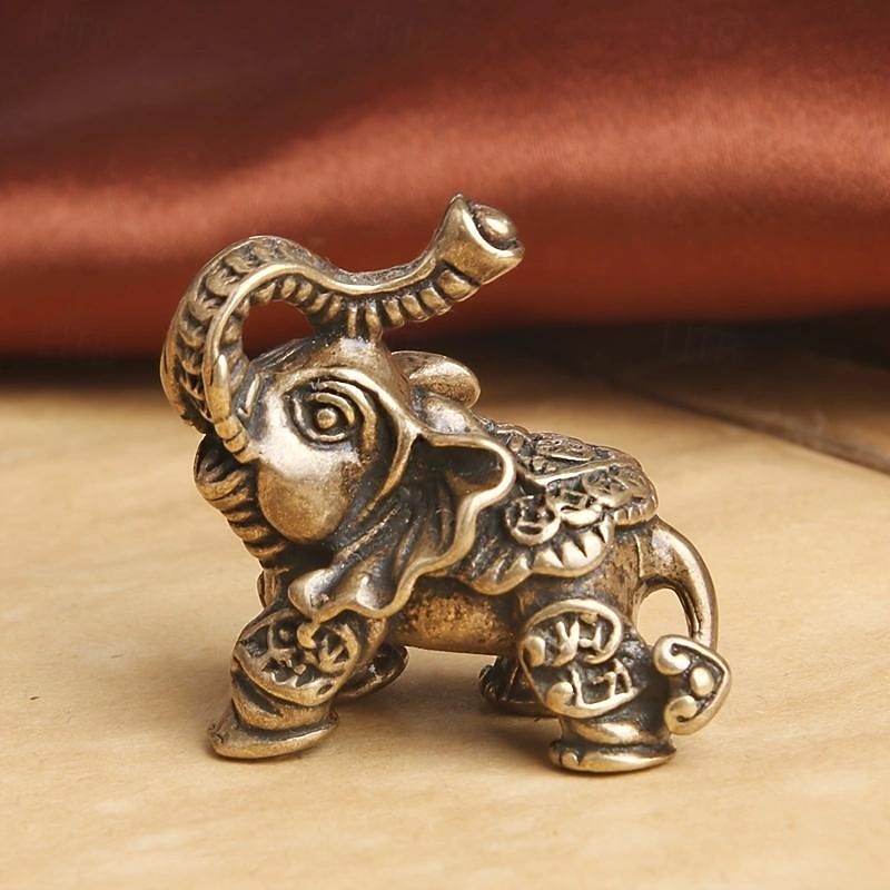 Brass Elephant Couple Desktop Figurine, Distressed Table Deoration Finish, Unique Home Decor And Gift For Friends