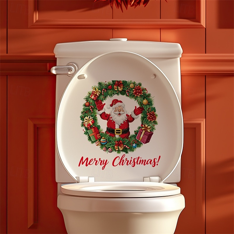 1PC Christmas English Slogan Santa Claus Elk Snowman Penguin Christmas Tree Wreath Bedroom Bathroom Toilet Decoration Wall Stickers2