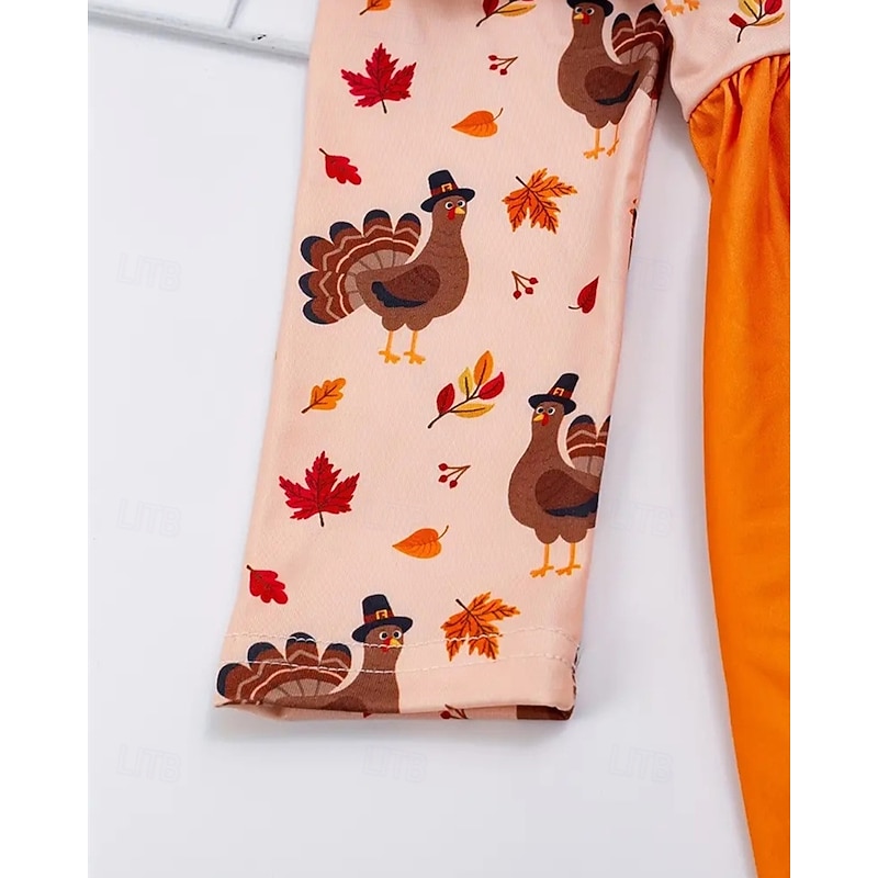 Thanksgiving Girls' 3D Graphic Animal Chick Dress Ruffle Dress Long Sleeve Summer Spring Vacation Daily Holiday Beautiful Sweet Kids 4-12 Years Casual Dress A Line Dress Knee-length Regular Fit4