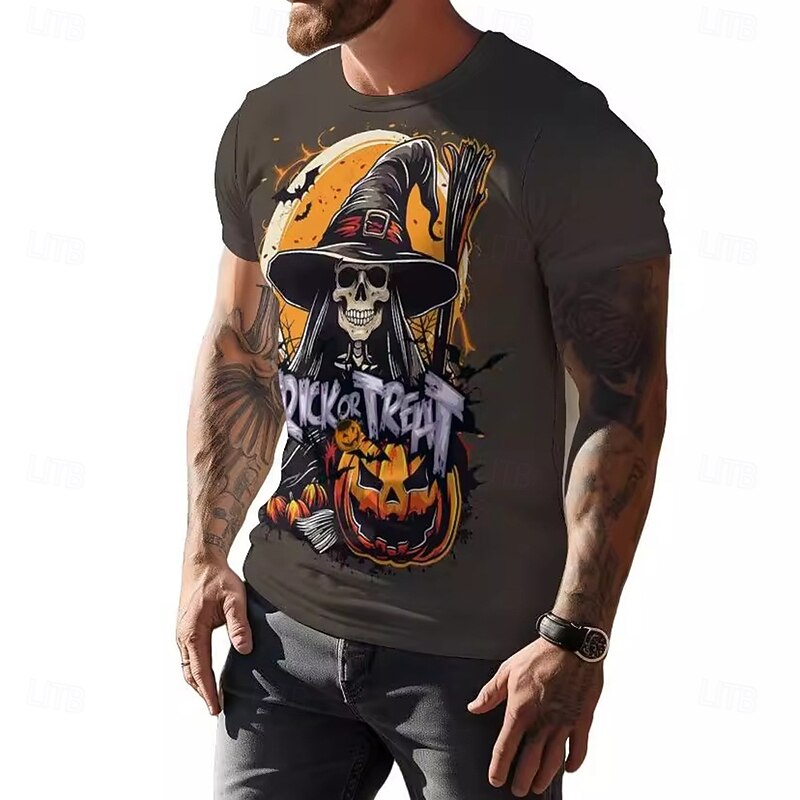 Trick or Treat Witch Skeleton Skull T-shirt Halloween 3D Graphic For Men's Adults' Masquerade 3D Print Party Casual Daily2