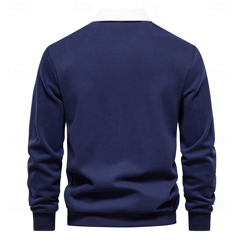 Men's Sweatshirt Denim Blue Black Yellow Red Navy Blue Polo Collar Color Block Patchwork Work Casual Sports Basic Spring &  Fall Cross-Seasons Clothing Apparel Hoodies Sweatshirts2