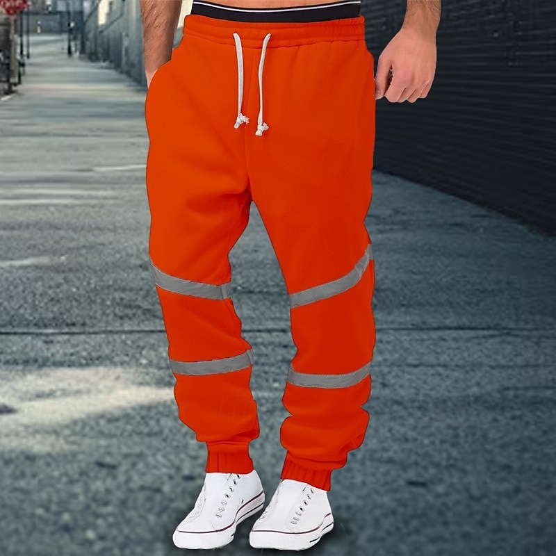 Men's Fleece Pants Sweatpants Joggers Trousers Casual Pants Drawstring Elastic Waist Reflective Strip Plain Comfort Warm Full Length Sports Outdoor Daily Nightclub Fashion Streetwear Black Yellow4