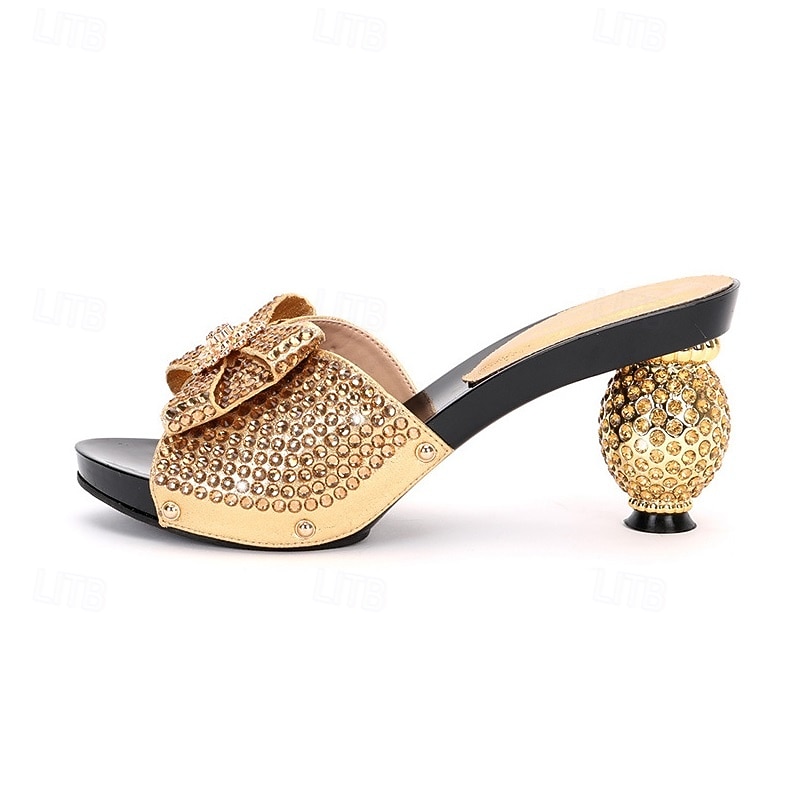 Women's Gold Rhinestone-Embellished Heels with Matching Clutch Bag – Elegant Open-Toe Sandals for Weddings & Special Occasions3