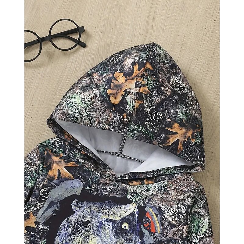 Boys 3D Graphic Dinosaur Sports Suit Hoodie Set Tracksuits Long Sleeve Spring Fall Daily Casual Tights Kids 4-12 Years Hooded Outdoor Vacation Sports Tailored Fit3