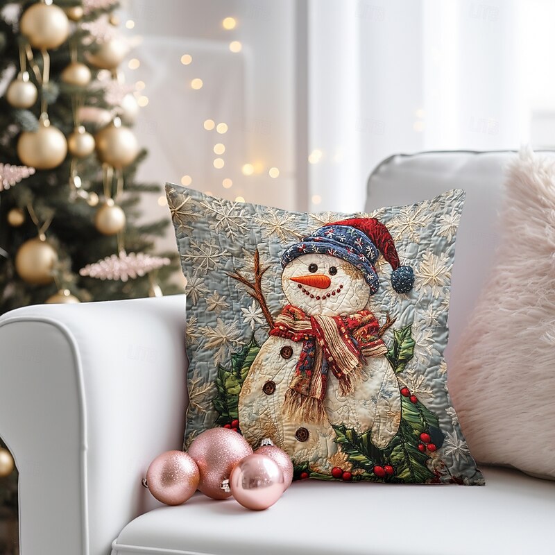 Christmas Decorations Decorative Toss Pillows Cover 1PC Quilting Snowman Soft Square Cushion Case Pillowcase for Bedroom Livingroom Sofa Couch Chair3