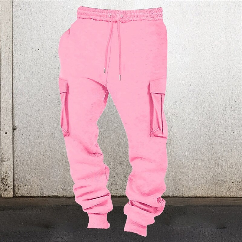 Men's Cargo Pants Trousers Cargo Sweatpants Elastic Waist Multi Pocket Elastic Cuff Plain Wearable Outdoor Daily Camping & Hiking Fashion Classic Black Pink4
