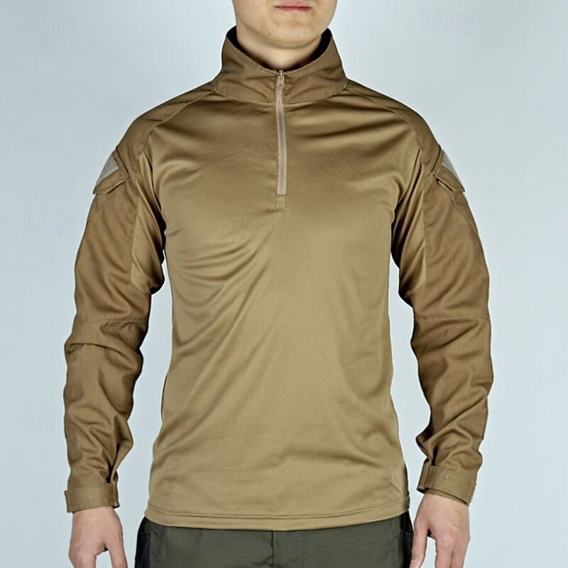 Men's Combat Shirt Hiking Shirt Tactical Military Shirt Long Sleeve Quarter Zip Top Outdoor Breathable Soft Polyester Patchwork Black Army Green Brown Gym Climbing Camping / Hiking / Caving2