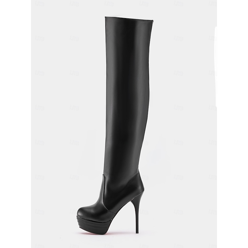 Women's Sexy Black Over-The-Knee Platform Stiletto Boots - High Heel Thigh-High Boots for Night Out and Party Wear2