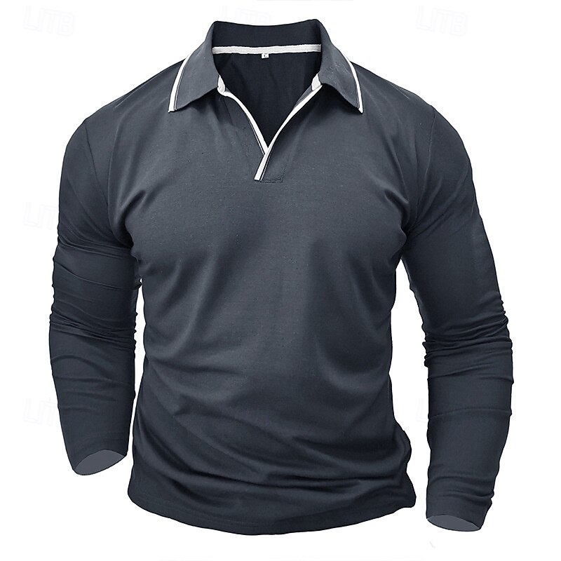 Men's Polo Shirt Golf Shirt Casual Sports V Neck Long Sleeve Fashion Basic Plain Button Pocket Spring &  Fall Regular Fit Army Green Dark Grey Black White Burgundy Navy Blue Polo Shirt2