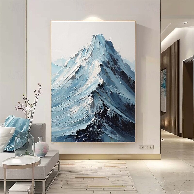 Blue and White Snowy Painting handmade mountain Painting Thick Textured Artwork oil painting Hand Painted Palette Knife mountain Painting Personalized 3D oil paintings Home Decor2