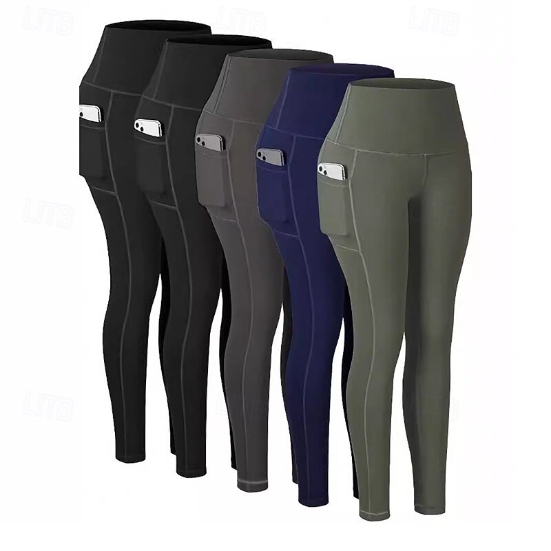 Women's Yoga Pants Yoga Leggings Pocket High Waist Pilates Gym Workout Workout Tights Solid Color Black Pink Light Blue Spandex Fall Sports Activewear Stretchy Slim2