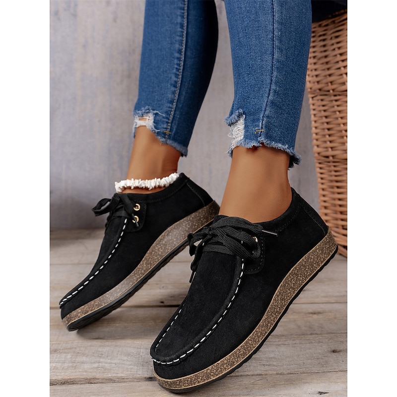 Women's Casual Grey Faux Suede Moccasins with Lace-Up Design and Cushioned Sole – Comfortable Loafers for Everyday Wear 24