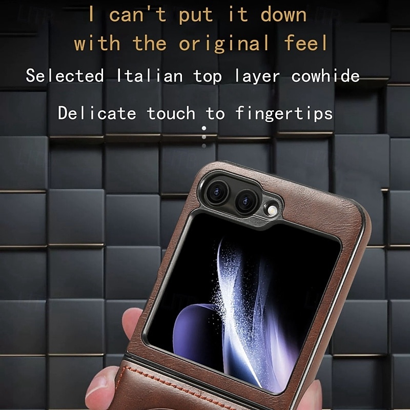 Phone Case For Samsung Galaxy Z Flip 6 Z Flip 5 Z Flip 4 Z Flip 3 Back Cover with Stand Holder Support Wireless Charging Shockproof Retro TPU PU Leather3