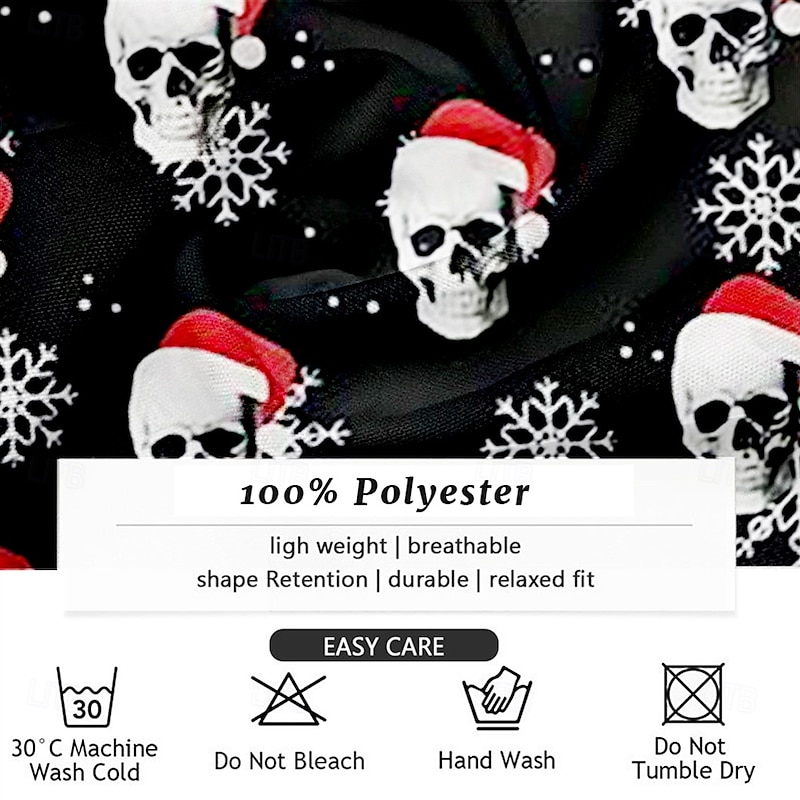 Christmas Men's Hat Halloween Costumes Skulls Shirt Button Up Shirt Long Sleeve Fashion Casual Party Evening Wear Daily Fall Winter Spring & Summer Shirt Collar Button Up 3D Print Black3