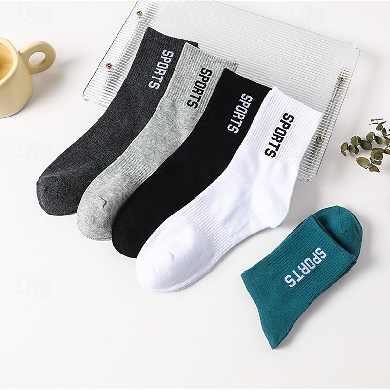 Men's Socks Bike Socks Sports Socks Athletic Socks Camping / Hiking Outdoor Exercise Cycling / Bike Bike / Cycling Warm Breathable Non-Skid 1 Pair Winter Letter & Number Cotton Dark Grey Black White