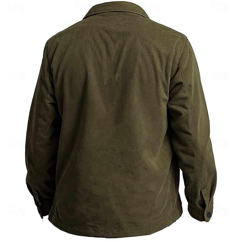 Men's Cowboy Corduroy Shirt Shirt Jacket Overshirt Long Sleeve Vintage Tribal Dailywear Fall & Winter Turndown Collared Shirts Buttons 3D Print 2 Pockets 1pc Army Green Navy Blue Brown2