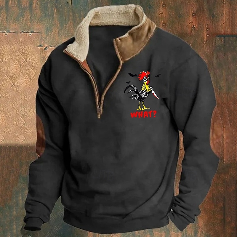 Men's Sweatshirt Quarter Zip Sweatshirt Black Navy Blue Brown Gray Half Zip Graphic Print Halloween Patchwork Front Pocket Quarter Zip Daily Holiday Going out Polyester Streetwear Casual Fall Winter