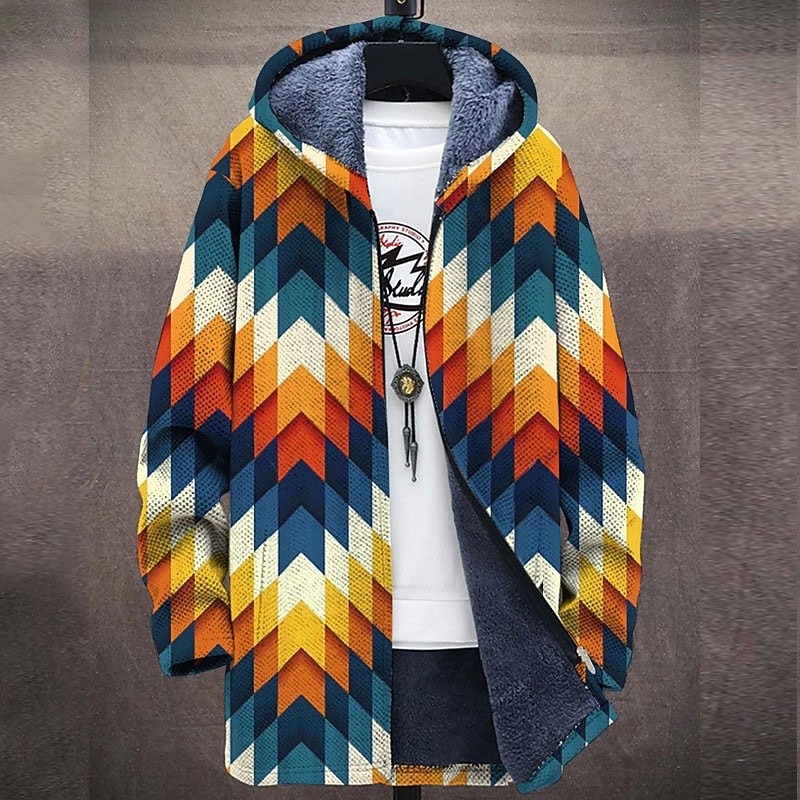 Men's Abstract Graphic Prints Geometry Winter Coat Fleece Jacket Coat Warm Comfortable Breathable Fashion Streetwear Sport Sports & Outdoor Daily Wear Going out Zipper Pocket Print Fall & Winter3