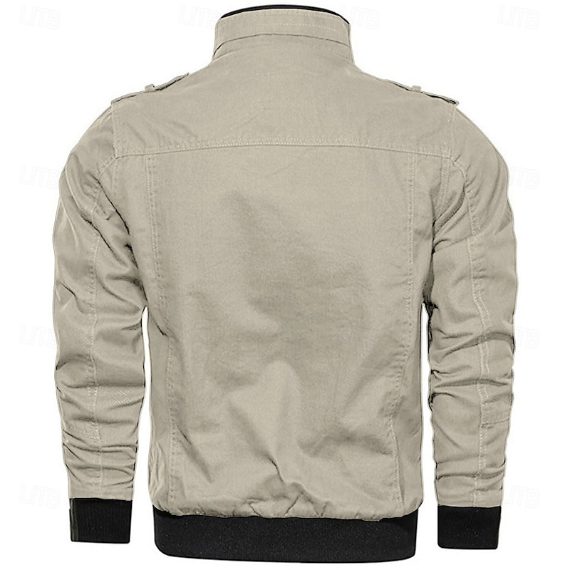 Graphic Letter Printed Jesus Men's Standing Collar Jacket Zip Up Combat Bomber Jacket Tactical Cargo Outwear Cotton Comfy Breathable Coat With Pockets3