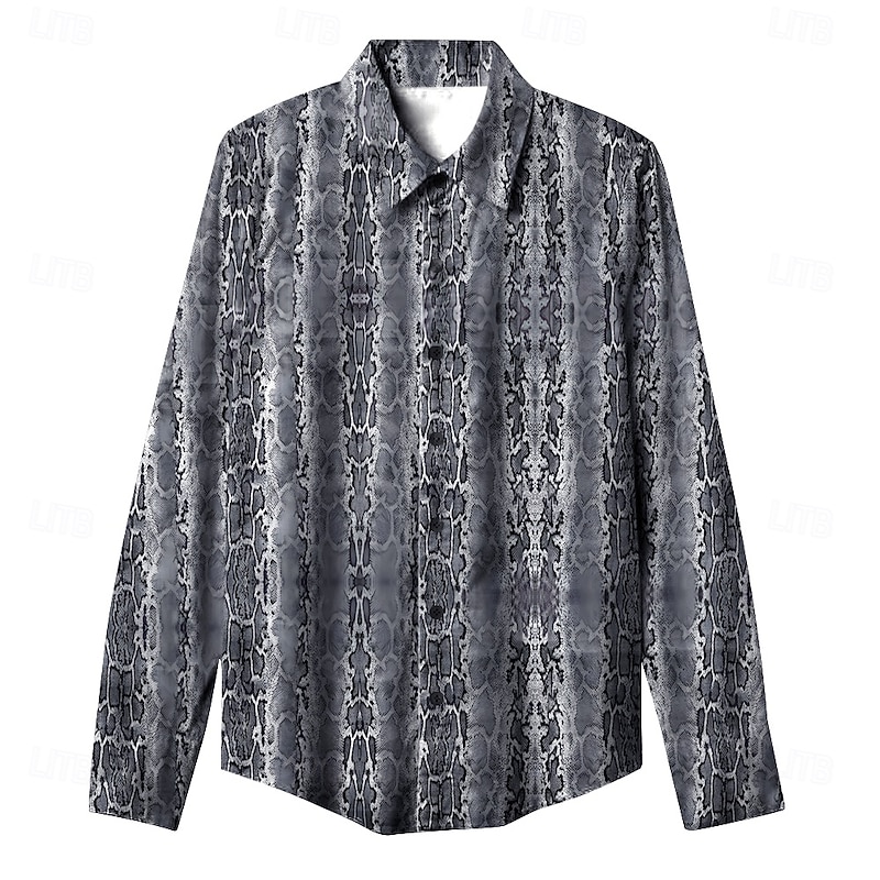 Men's Snake Print Shirt Aloha Shirt Long Sleeve Vintage Fashion Designer Outdoor Casual Daily Spring &  Fall Collar Button-Down Blue Green Gray4