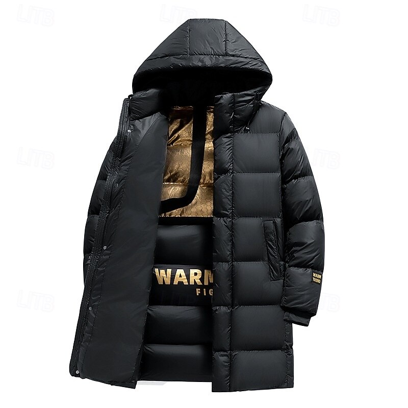 Men's Winter Coat Puffer Jacket Padded Zipper Pocket Polyster Pocket Outdoor Long Fashion Casual Thermal Warm Windproof Winter Plain Black Puffer Jacket2