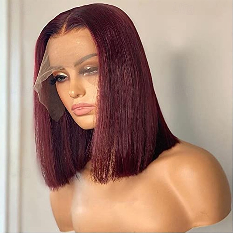 99J Short Bob Wig 13X4 Transparent Lace Front  Straight Hair Human Hair Wigs 150% Density For Black Women2