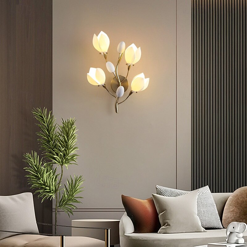 LED Indoor Wall Light Warm White 35cm 4-Light Flower Shape Nordic Style Ceramic Metal G4 Wall Sconce for Bedroom Cafes 110-240V