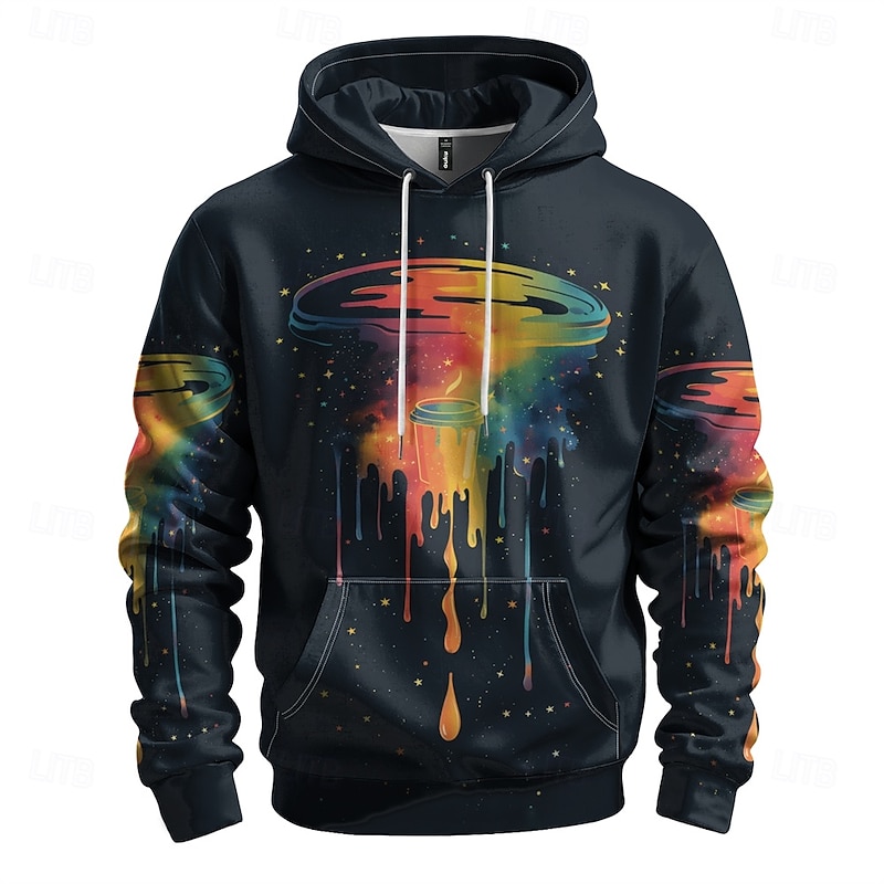 Men's Graphic Hoodie Hoodies Sweatshirt Vacation Daily Long Sleeve Hooded Vacation Sports Outdoor Going out Black Printing Winter Spring &  Fall Designer2