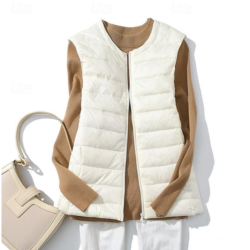 Light down vest women's short round neck autumn and winter new shoulder down jacket guts plus size4