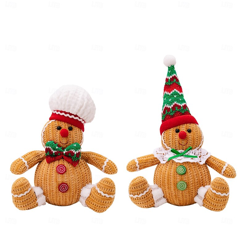 Christmas Gingerbread Man Figurines - Xmas Atmosphere Decor, Yellow Sitting Gingerbread Doll, Ball-Shaped Holiday Hanging Ornaments3
