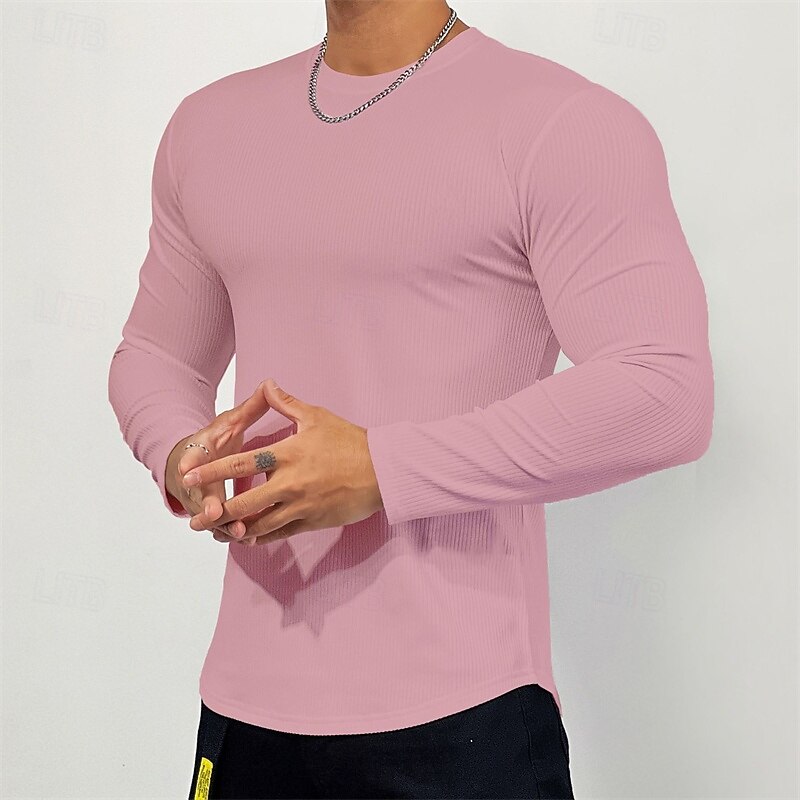 Men's Athletic Shirt Gym Shirt Fitness Shirt Padded Compression Shirt Long Sleeve Tee Tshirt Casual Athleisure Fall Solid Colored Soft Breathable Gym Workout Walking Jogging Sportswear Activewear