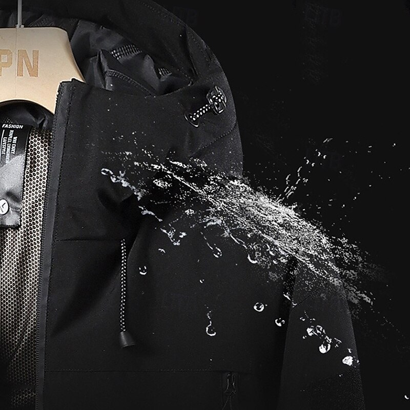 Men's Windbreaker Raincoat Hoodie Jacket Rain Jacket Daily Vacation Waterproof Windproof Pocket Fall & Winter Plain Fashion Classic Hooded Regular Black Ivory Purple Green Jacket4