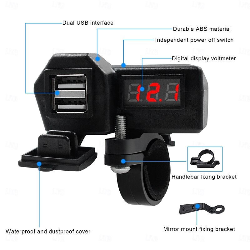 Motorcycle Mobile Phone Charger 3.4A Dual USB With Cigarette Lighter 10-24V With Voltage Display Meter Modification Accessories4