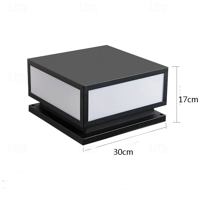 LED Outdoor Wall Light 30cm Traditional Black Square Column Lamps Metal Acrylic Retro Vintage Lawn Landscape Post Light 110-240V2