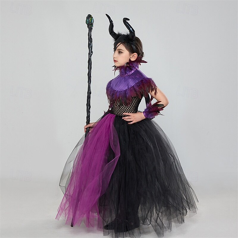 Kids Girls' Cosplay Dress Cosplay Custome Party Dress Solid Color Multi Color Sleeveless Performance Party Halloween Party Sequins Mesh Vintage Gothic Halloween Custome Polyester Maxi Party Dress3