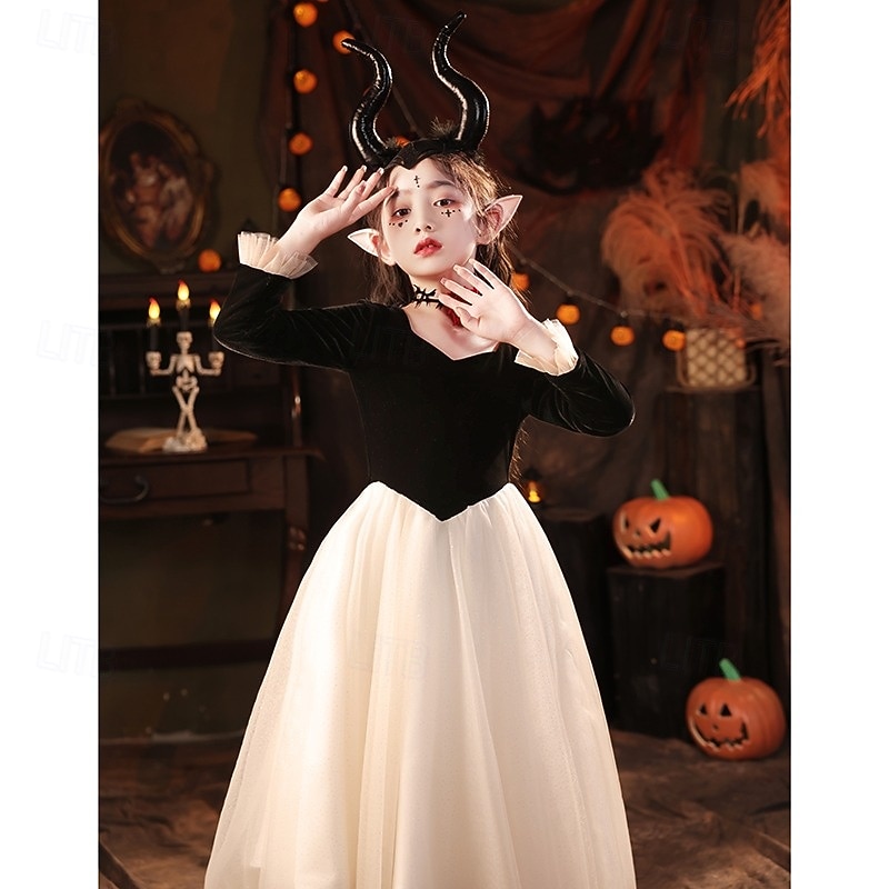 Kids Girls' Party Dress Solid Color Short Sleeve Long Sleeve 3/4 Length Sleeve Performance Halloween Party Mesh Princess Cosplay Costume Sweet Mesh Mid-Calf Sheath Dress Tulle Dress Summer Spring Fall4