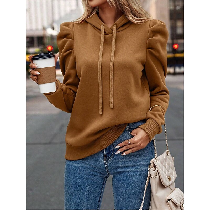 Women's Tunic T Shirt Daily Long Sleeve Puff Sleeve Crew Neck Work Brown Spring Fall Winter3