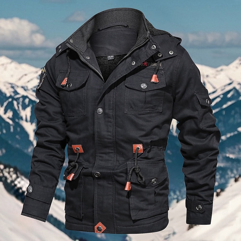 Men's Softshell Jacket Hiking Jacket Winter Outdoor Fleece Lining Warm Windbreaker Jacket Traveling Black Army Green Khaki