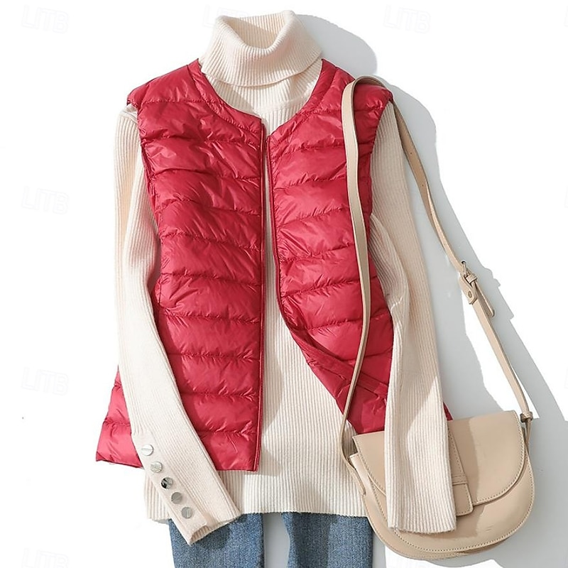 Light down vest women's short round neck autumn and winter new shoulder down jacket guts plus size2