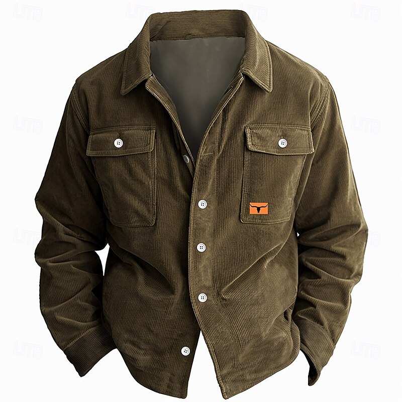 Men's Solid Color Shirt Jacket Overshirt Long Sleeve Vintage Tribal Dailywear Fall & Winter Collared Shirts Button Up 3D Print 2 Pockets 1pc Army Green Navy Blue Brown