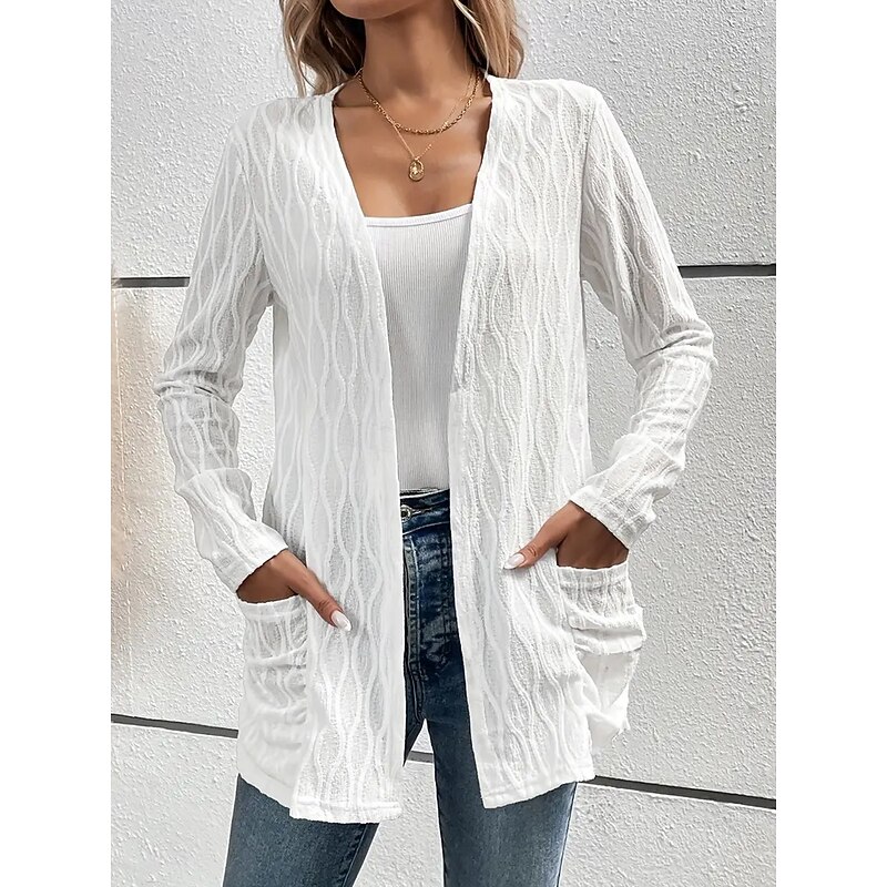 Women's Dressy Dusters Dressy Jackets Casual Jacket Spring Fall Winter Regular Coat Regular Fit Comfortable Casual / Daily Fashion Jacket Long Sleeve non-printing Solid Color Plain Adjustable Black